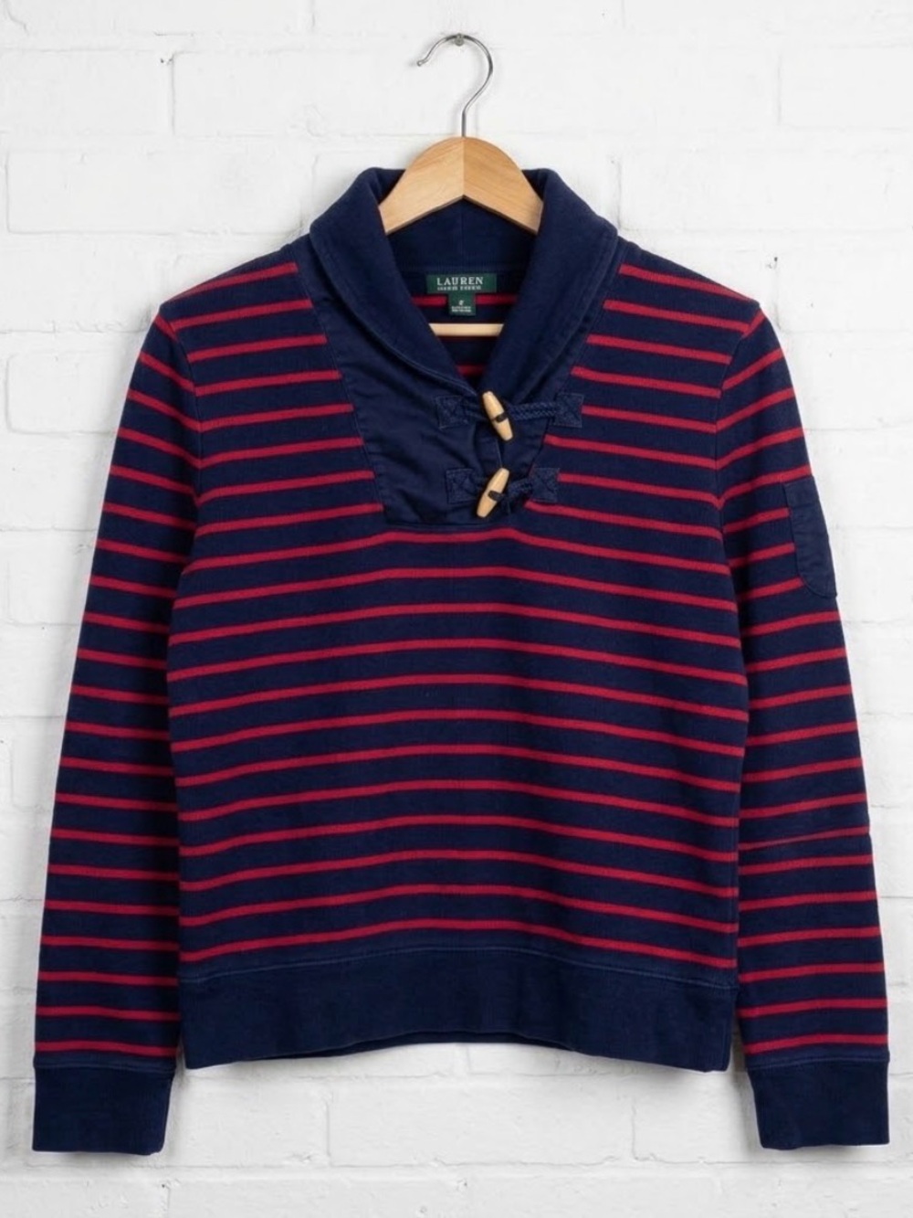 Ralph Lauren Navy & Red Striped Shawl-Collar Pullover